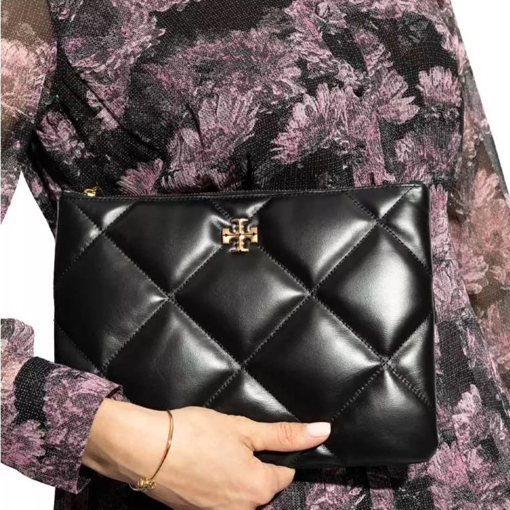 Tory Burch Kira Diamond Quilt Pouch in Black Leather - Picture 13 of 13